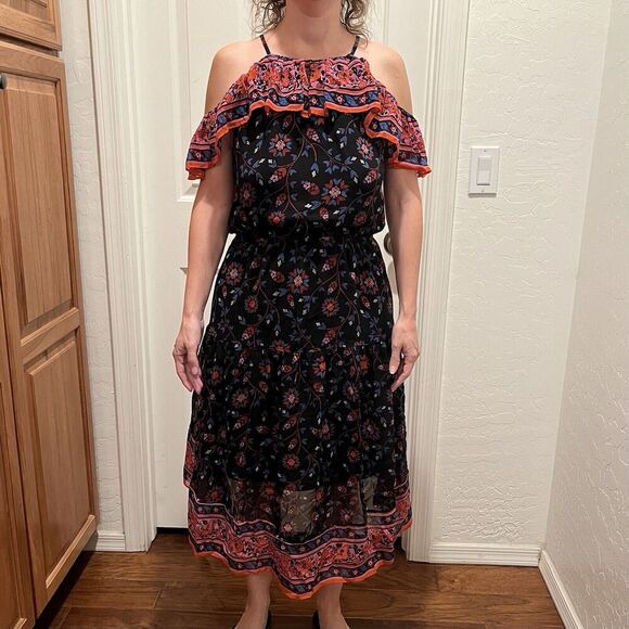 Joie Small Silk Summer Dress Off the Shoulder Low-High Lined - Picture 3 of 11